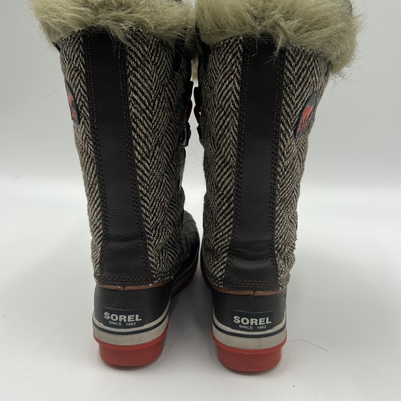 SOREL TOFINO BOOT WOMEN SIZE 7 BROWN HERRINGBONE CORDOVAN FUR WATERPROOF BOOT - Picture 5 of 10